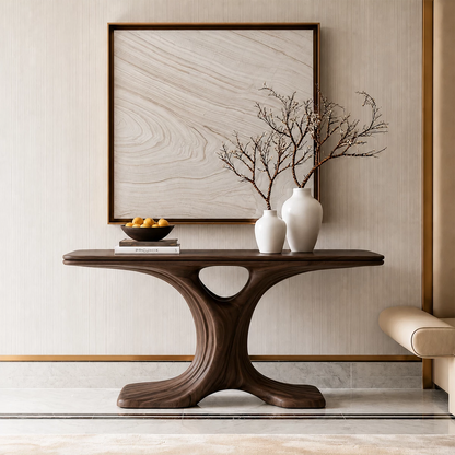 Natural Solid Wood Console Table Sculptural Twin Arch Modern Style - Livewoodcraft - 8