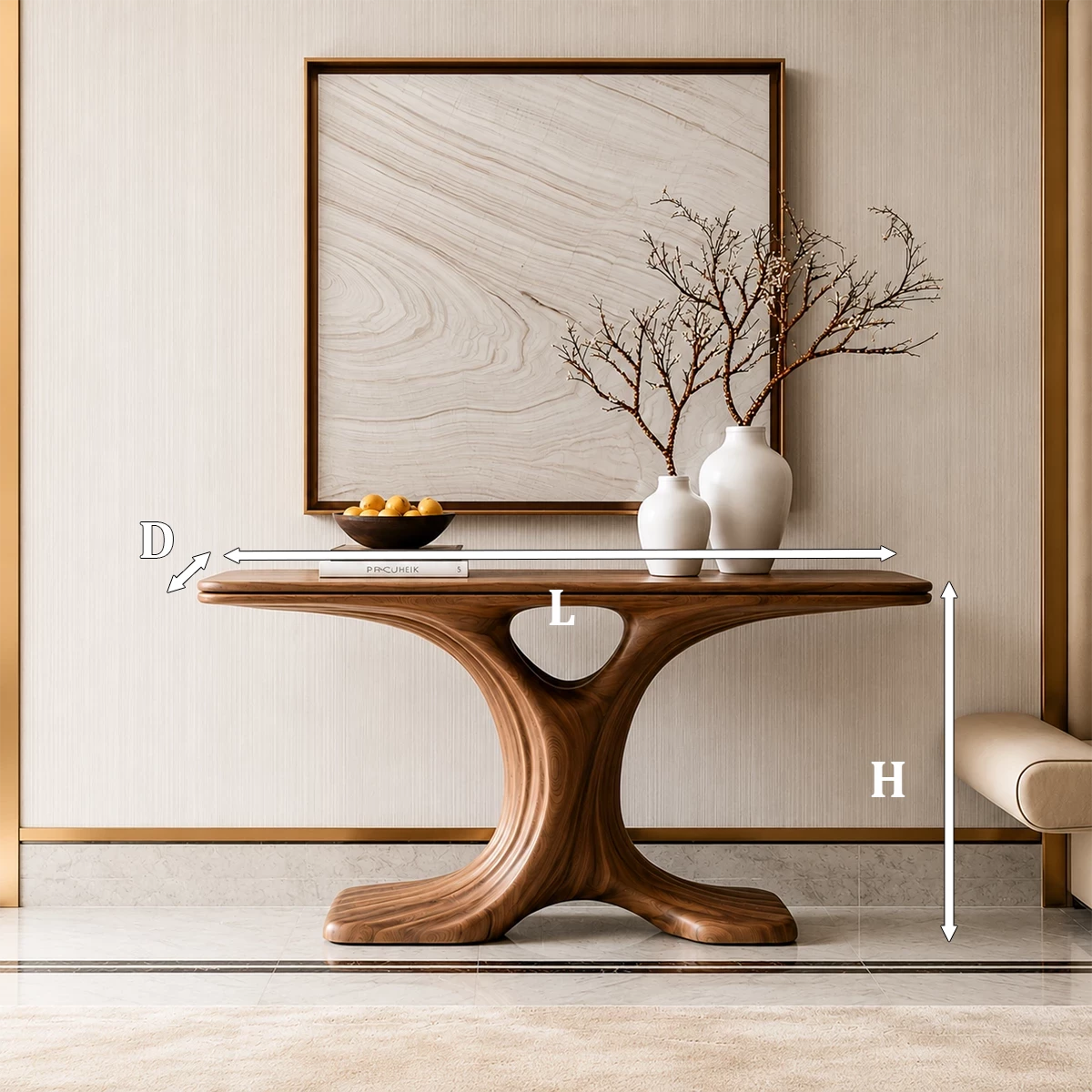 Natural Solid Wood Console Table Sculptural Twin Arch Modern Style - Livewoodcraft - 9
