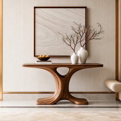 Natural Solid Wood Console Table Sculptural Twin Arch Modern Style - Livewoodcraft