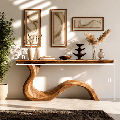 Natural Solid Wood Console Table Sculptural Wabi Sabi Style - Livewoodcraft - 10