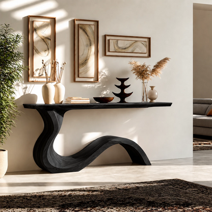 Natural Solid Wood Console Table Sculptural Wabi Sabi Style - Livewoodcraft - 2