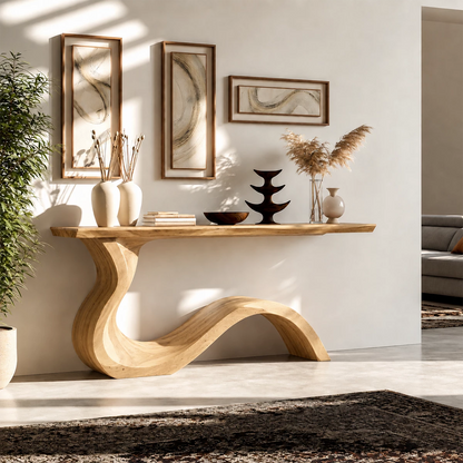 Natural Solid Wood Console Table Sculptural Wabi Sabi Style - Livewoodcraft - 3