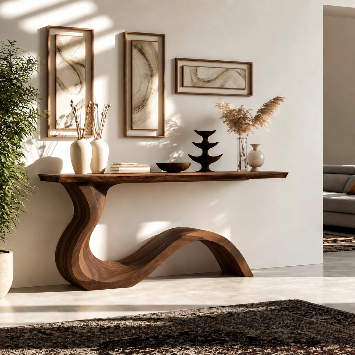 Natural Solid Wood Console Table Sculptural Wabi Sabi Style - Livewoodcraft - 4