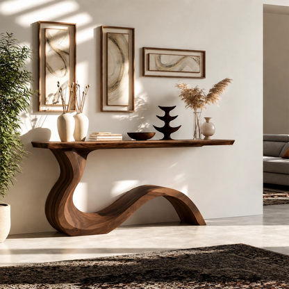 Natural Solid Wood Console Table Sculptural Wabi Sabi Style - Livewoodcraft - 4