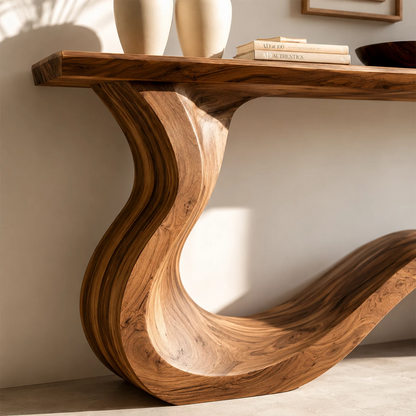 Natural Solid Wood Console Table Sculptural Wabi Sabi Style - Livewoodcraft - 5
