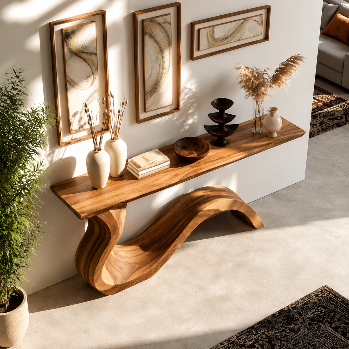 Natural Solid Wood Console Table Sculptural Wabi Sabi Style - Livewoodcraft - 6