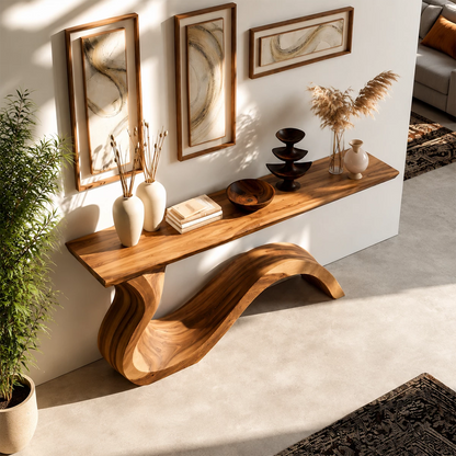 Natural Solid Wood Console Table Sculptural Wabi Sabi Style - Livewoodcraft - 6