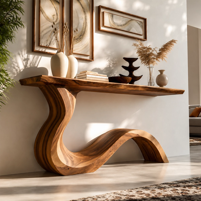 Natural Solid Wood Console Table Sculptural Wabi Sabi Style - Livewoodcraft - 7