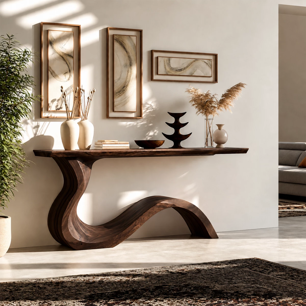 Natural Solid Wood Console Table Sculptural Wabi Sabi Style - Livewoodcraft - 8