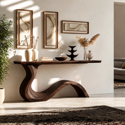 Natural Solid Wood Console Table Sculptural Wabi Sabi Style - Livewoodcraft - 8