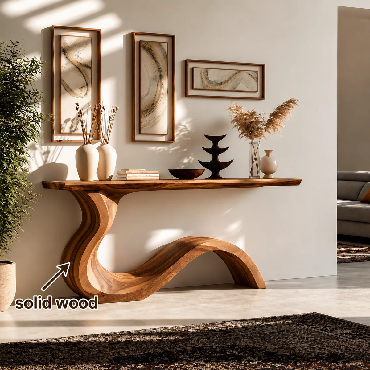 Natural Solid Wood Console Table Sculptural Wabi Sabi Style - Livewoodcraft - 9