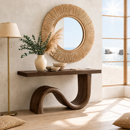Natural Solid Wood Console Table Sculptural Wave Modern Style - Livewoodcraft - 2