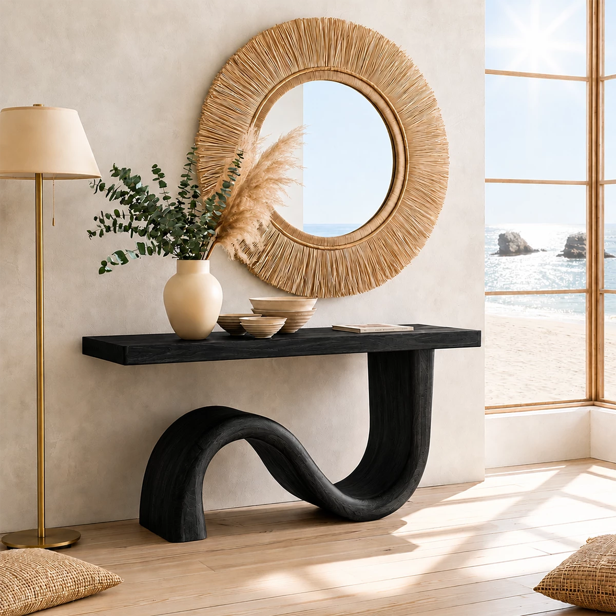 Natural Solid Wood Console Table Sculptural Wave Modern Style - Livewoodcraft - 3