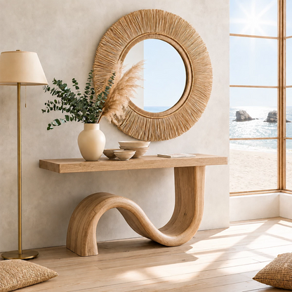 Natural Solid Wood Console Table Sculptural Wave Modern Style - Livewoodcraft - 4