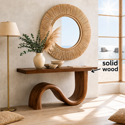 Natural Solid Wood Console Table Sculptural Wave Modern Style - Livewoodcraft - 5