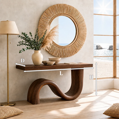 Natural Solid Wood Console Table Sculptural Wave Modern Style - Livewoodcraft - 6