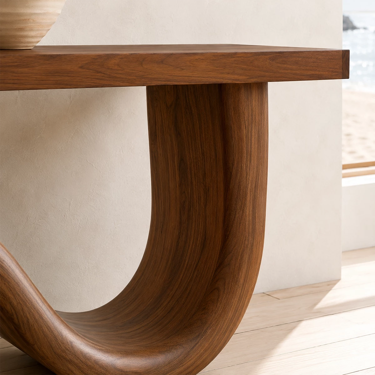 Natural Solid Wood Console Table Sculptural Wave Modern Style - Livewoodcraft - 8