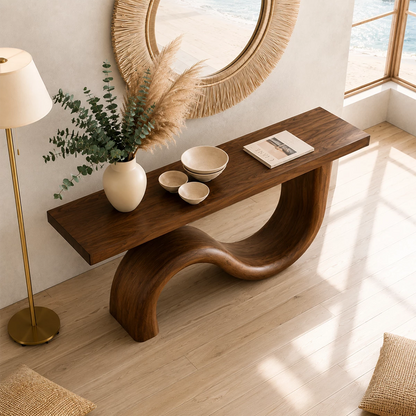 Natural Solid Wood Console Table Sculptural Wave Modern Style - Livewoodcraft - 9