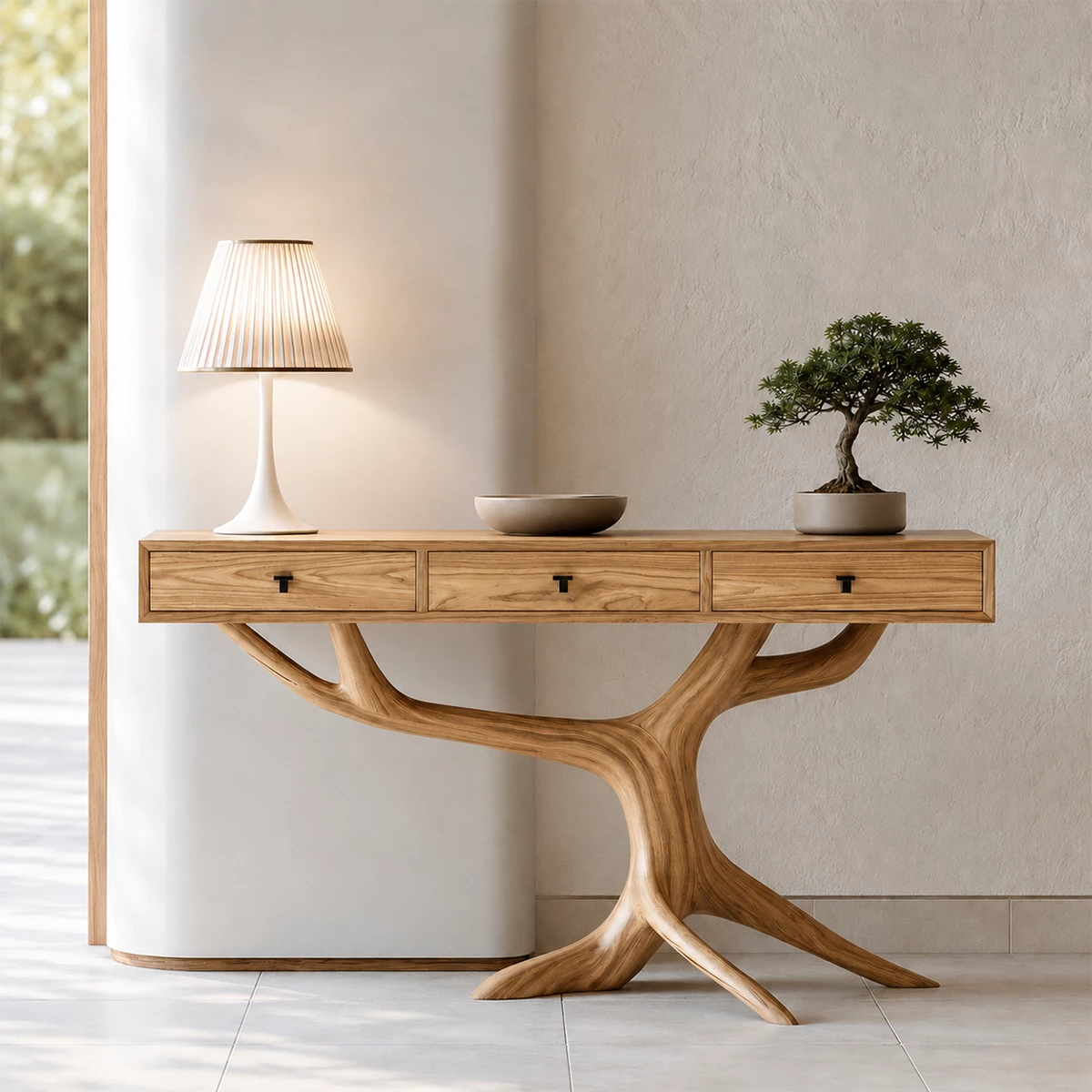 Natural Solid Wood Console Table Tree Root Wabi Sabi Style - Livewoodcraft - 3