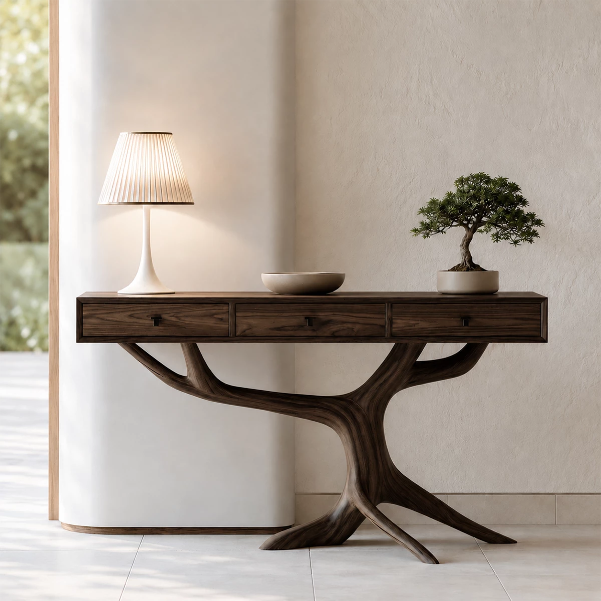 Natural Solid Wood Console Table Tree Root Wabi Sabi Style - Livewoodcraft - 4