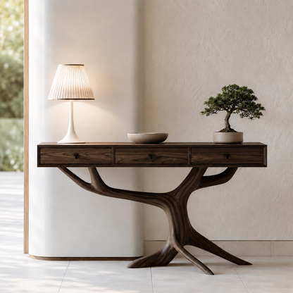 Natural Solid Wood Console Table Tree Root Wabi Sabi Style - Livewoodcraft - 4