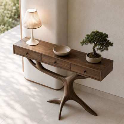 Natural Solid Wood Console Table Tree Root Wabi Sabi Style - Livewoodcraft - 6