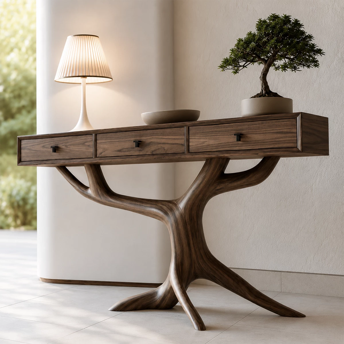 Natural Solid Wood Console Table Tree Root Wabi Sabi Style - Livewoodcraft - 7