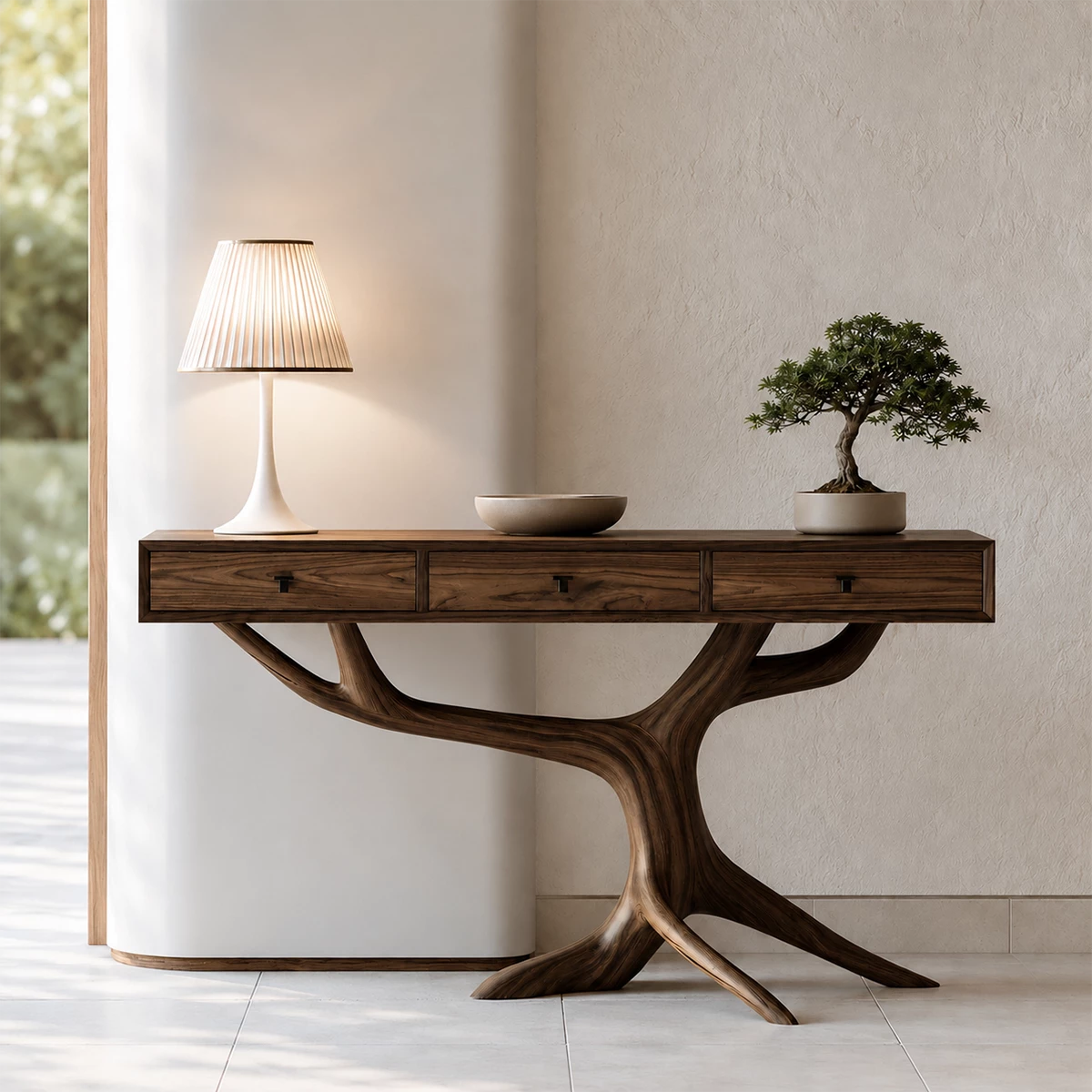 Natural Solid Wood Console Table Tree Root Wabi Sabi Style - Livewoodcraft - 8