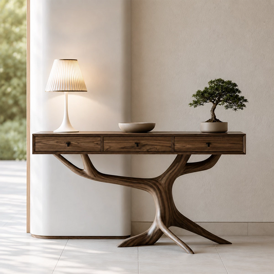 Natural Solid Wood Console Table Tree Root Wabi Sabi Style - Livewoodcraft