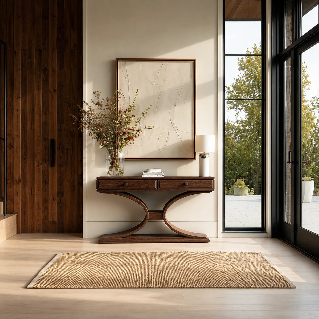 Natural Solid Wood Console Table with 2 Drawers and Sculptural Base - Livewoodcraft - 8