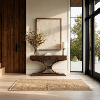 Natural Solid Wood Console Table with 2 Drawers and Sculptural Base - Livewoodcraft - 8