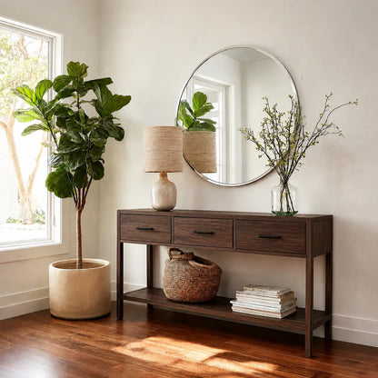 Natural Solid Wood Console Table with 3 Drawers and Open Shelf - Livewoodcraft - 2
