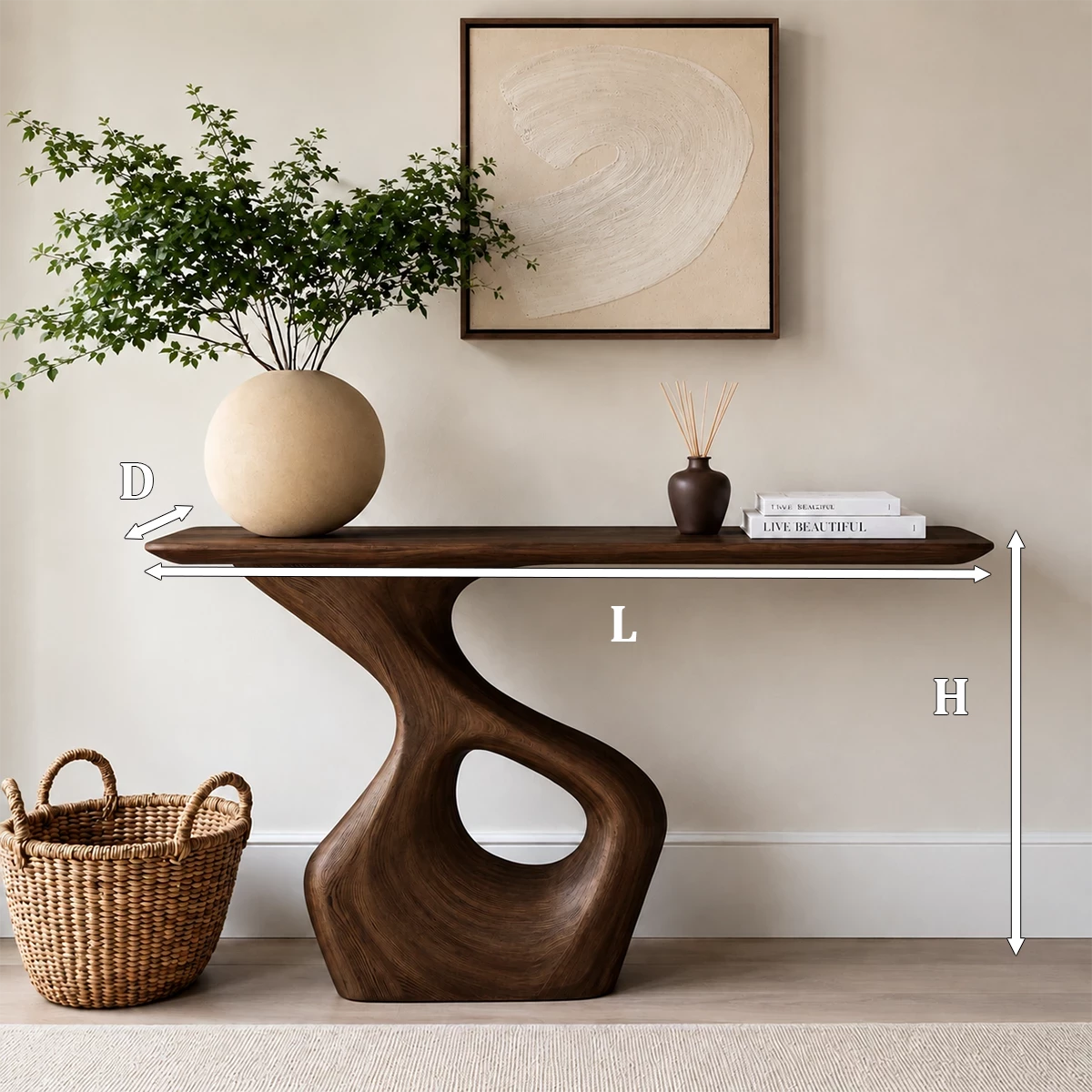 Natural Solid Wood Console Table with Abstract Cutout Pedestal Modern Style - Livewoodcraft - 10