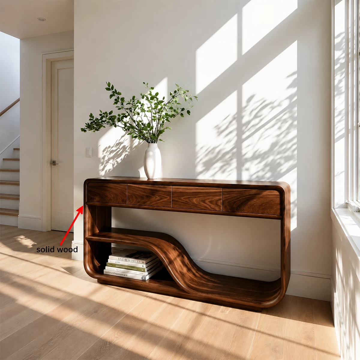 Natural Solid Wood Console Table with Four Drawers Modern Sculptural Style - Livewoodcraft - 10