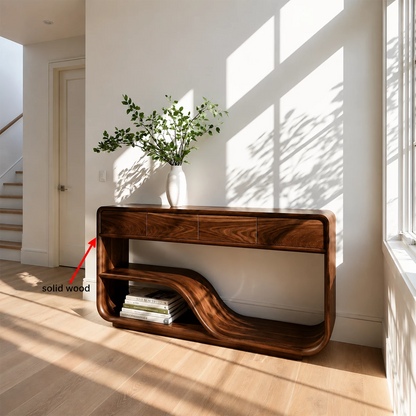Natural Solid Wood Console Table with Four Drawers Modern Sculptural Style - Livewoodcraft - 10