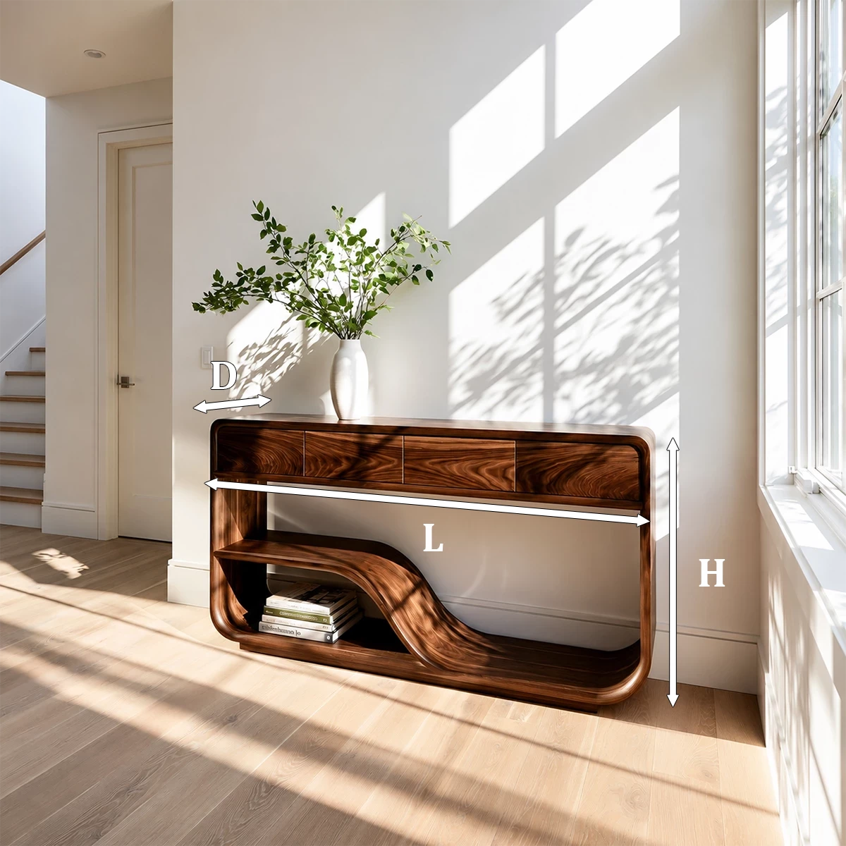 Natural Solid Wood Console Table with Four Drawers Modern Sculptural Style - Livewoodcraft - 11
