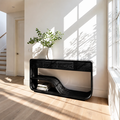 Natural Solid Wood Console Table with Four Drawers Modern Sculptural Style - Livewoodcraft - 3