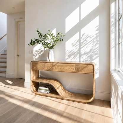 Natural Solid Wood Console Table with Four Drawers Modern Sculptural Style - Livewoodcraft - 4