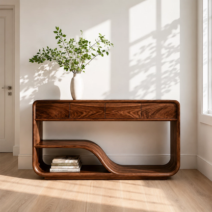 Natural Solid Wood Console Table with Four Drawers Modern Sculptural Style - Livewoodcraft - 5