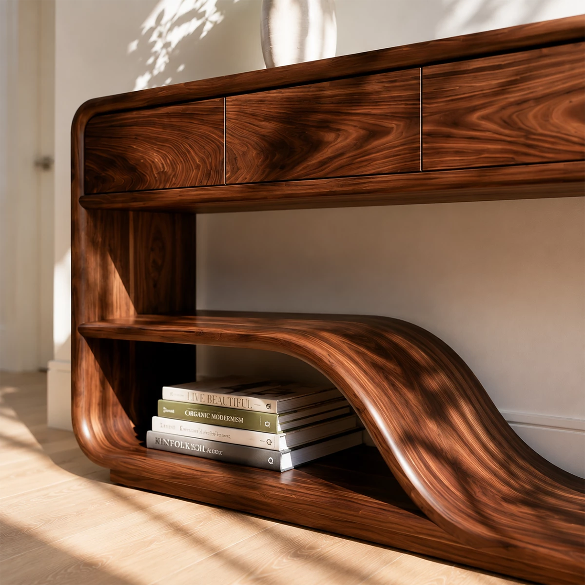 Natural Solid Wood Console Table with Four Drawers Modern Sculptural Style - Livewoodcraft - 6