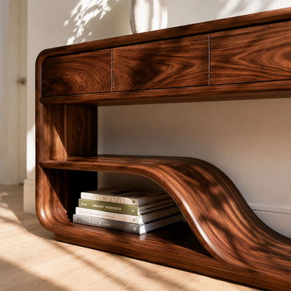 Natural Solid Wood Console Table with Four Drawers Modern Sculptural Style - Livewoodcraft - 6