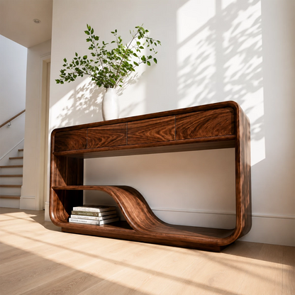 Natural Solid Wood Console Table with Four Drawers Modern Sculptural Style - Livewoodcraft - 7