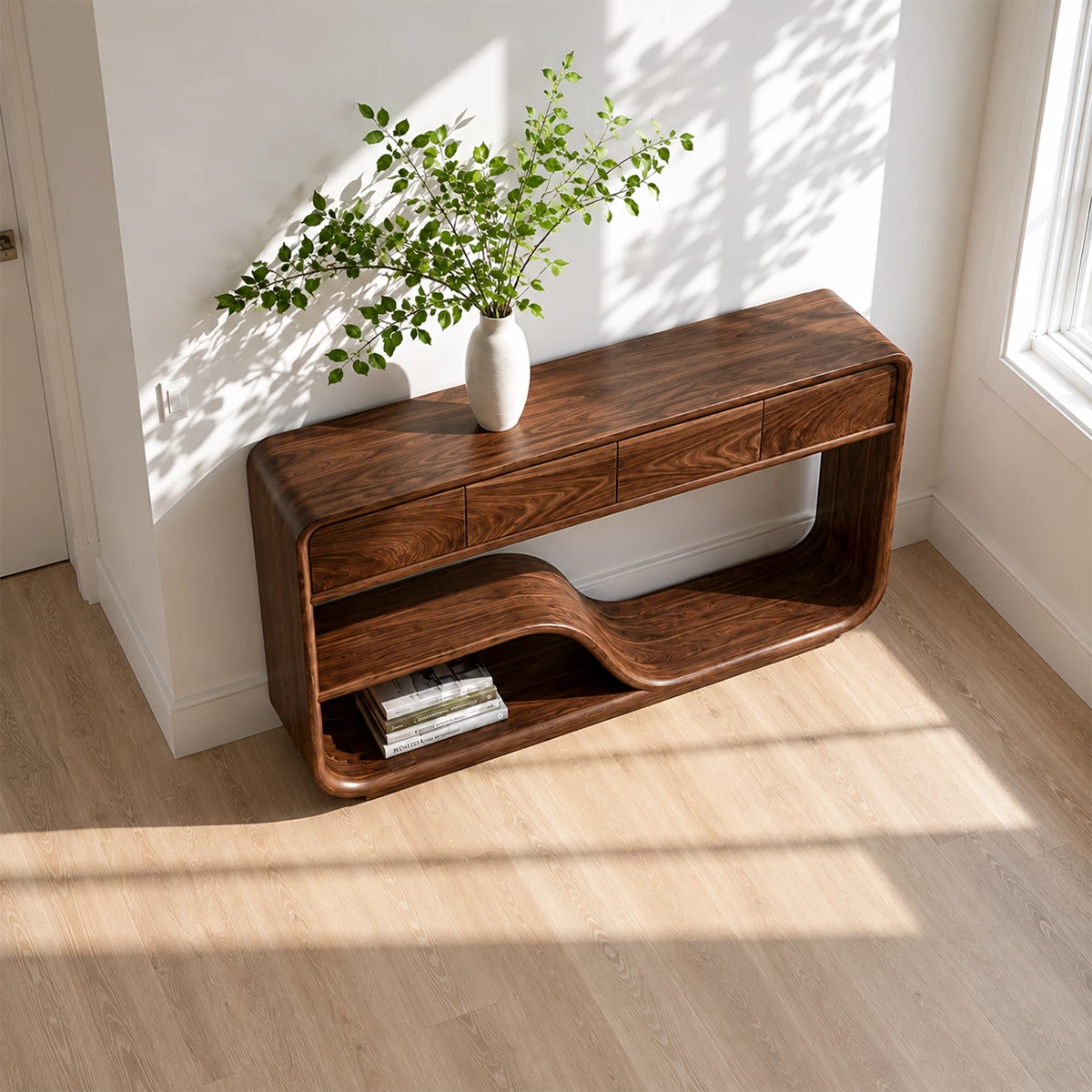 Natural Solid Wood Console Table with Four Drawers Modern Sculptural Style - Livewoodcraft - 8