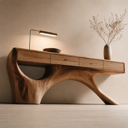 Natural Solid Wood Console Table with Four Drawers Sculptural Branch Style - Livewoodcraft - 6