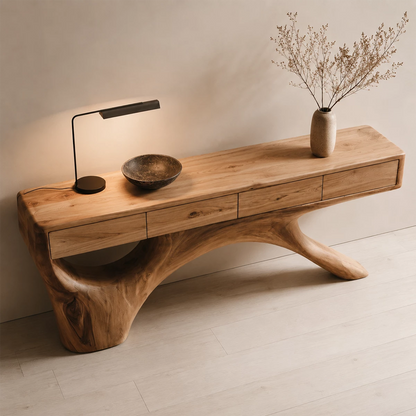 Natural Solid Wood Console Table with Four Drawers Sculptural Branch Style - Livewoodcraft - 7