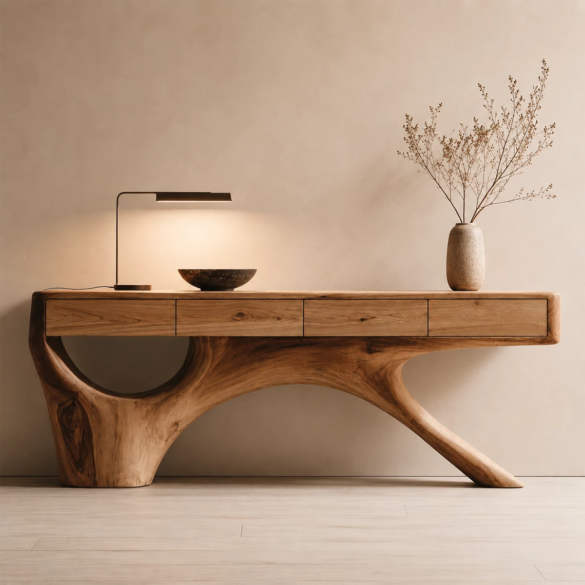 Natural Solid Wood Console Table with Four Drawers Sculptural Branch Style - Livewoodcraft - 8
