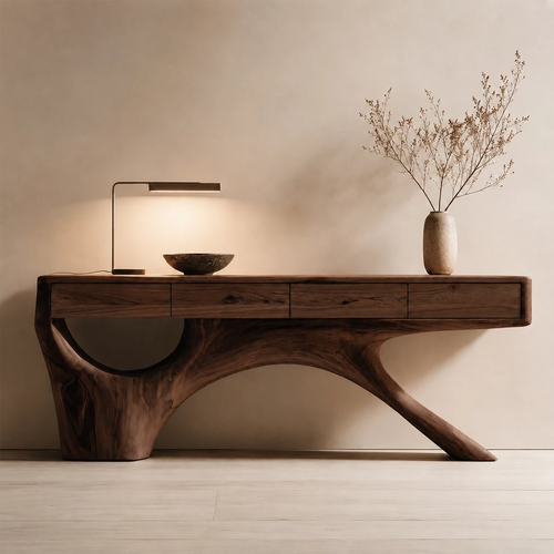 Natural Solid Wood Console Table with Four Drawers Sculptural Branch Style - Livewoodcraft