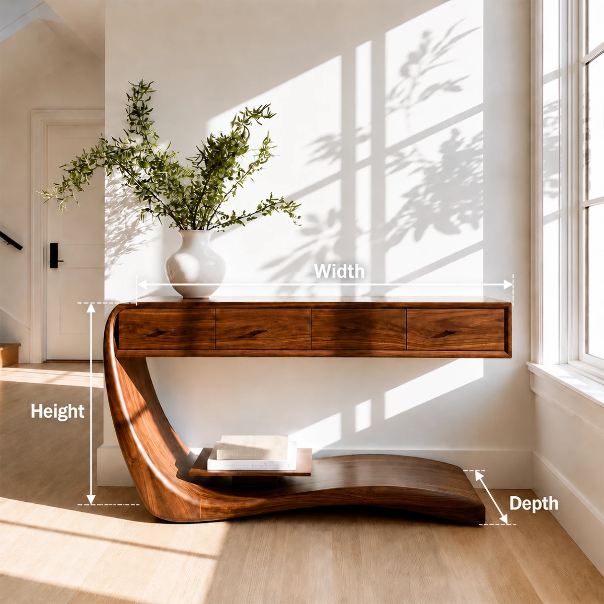 Natural Solid Wood Console Table with Four Drawers Sculptural Cantilever Style - Livewoodcraft - 10