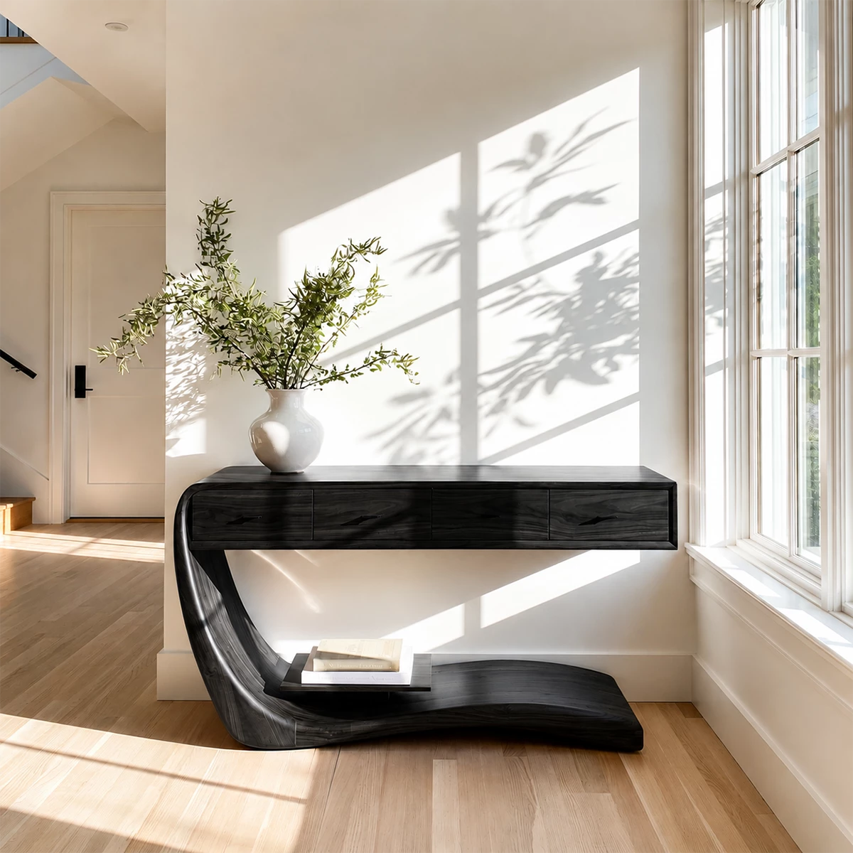 Natural Solid Wood Console Table with Four Drawers Sculptural Cantilever Style - Livewoodcraft - 3