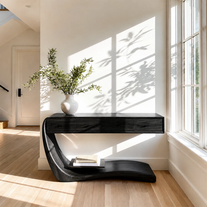 Natural Solid Wood Console Table with Four Drawers Sculptural Cantilever Style - Livewoodcraft - 3
